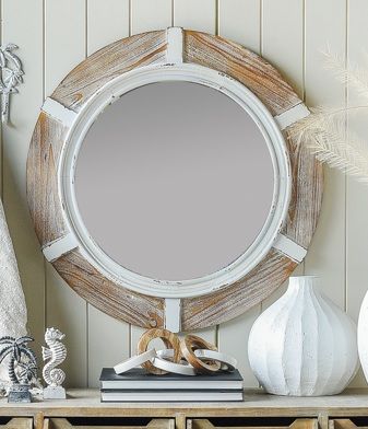 Maui Whitewash Round Timber Mirror-Mirrors Direct