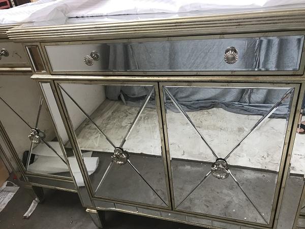 Mirrored Sideboard Antiqued Ribbed