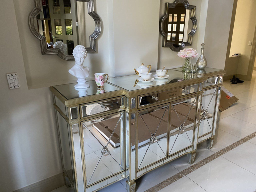 Mirrored Sideboard Antiqued Ribbed