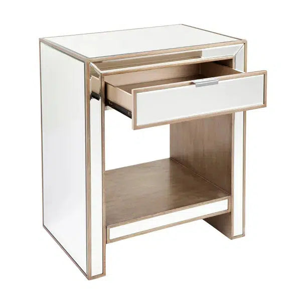 Sabrina Mirrored Bedside Table - Antique Gold