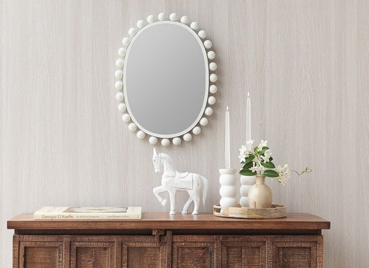 White Oval Beaded Edge Mirror-Mirrors Direct