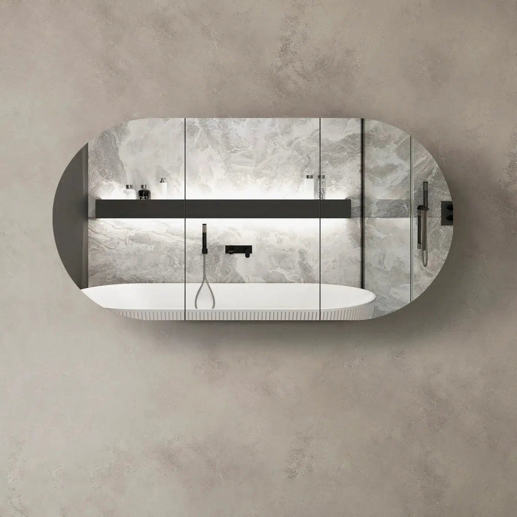 Zara 3 Door Black Oval Shaving Cabinet