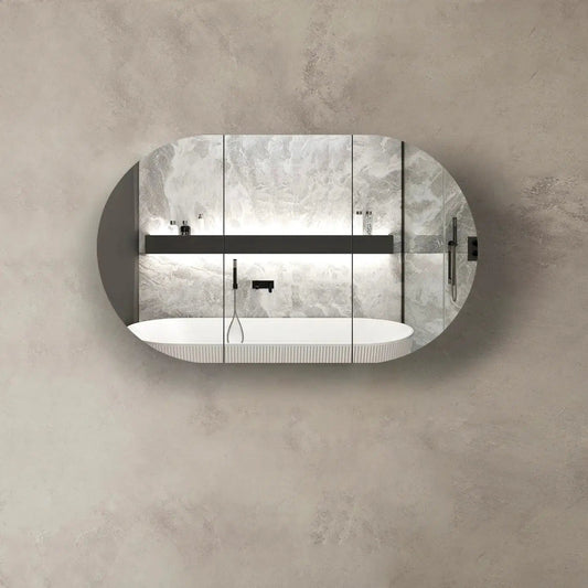 Zara 3 Door Black Oval Shaving Cabinet