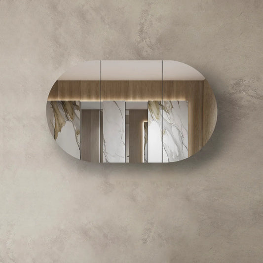 Zara 3 Door Oak Oval Shaving Cabinet